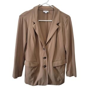 J. Jill Women S Petite Blazer Tan Ponte Knit 3-Button Notched Lapel Business